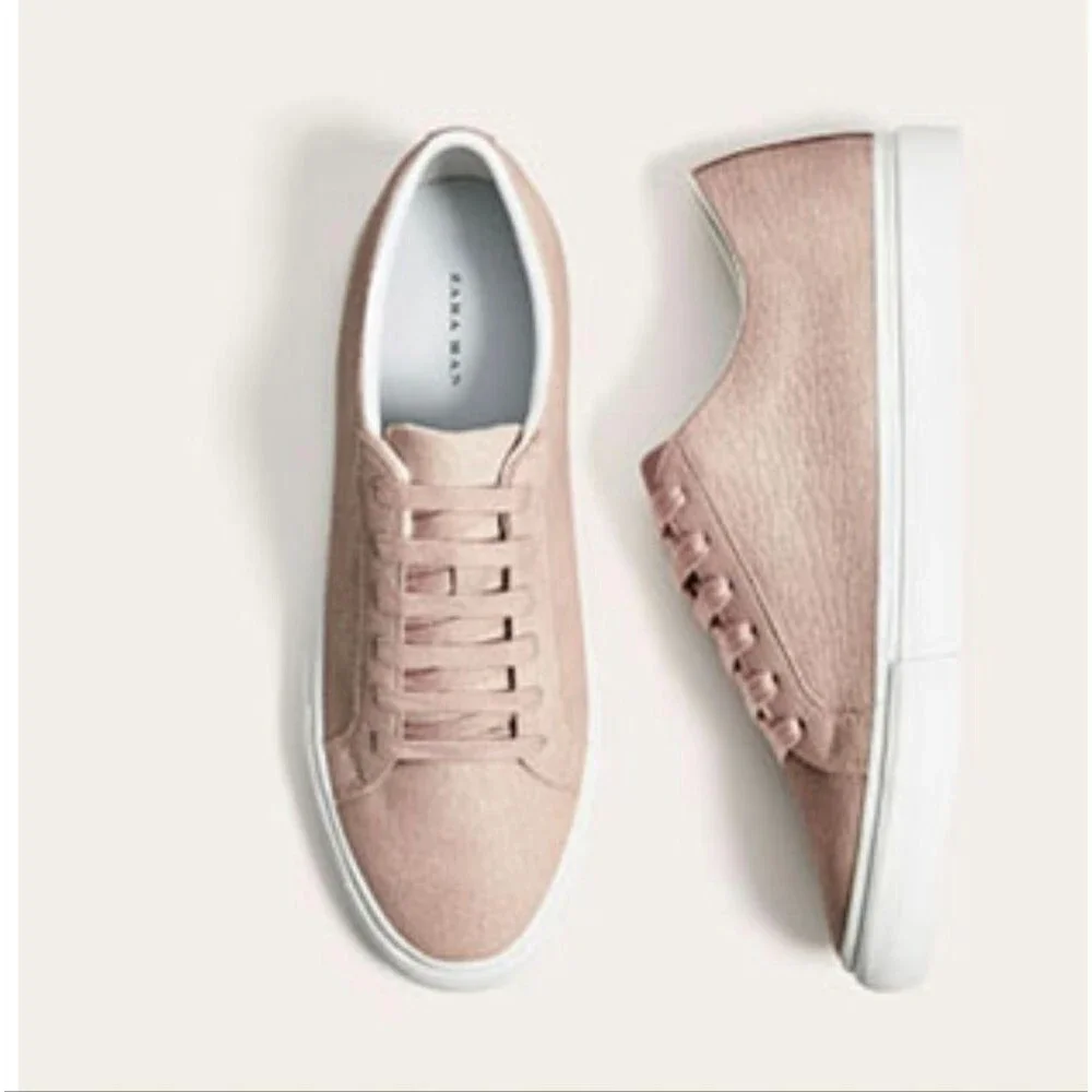 Zara Man Low Top Sneakers Mens 9 Blush Pink Textured Faux Leather Lace Up Shoes